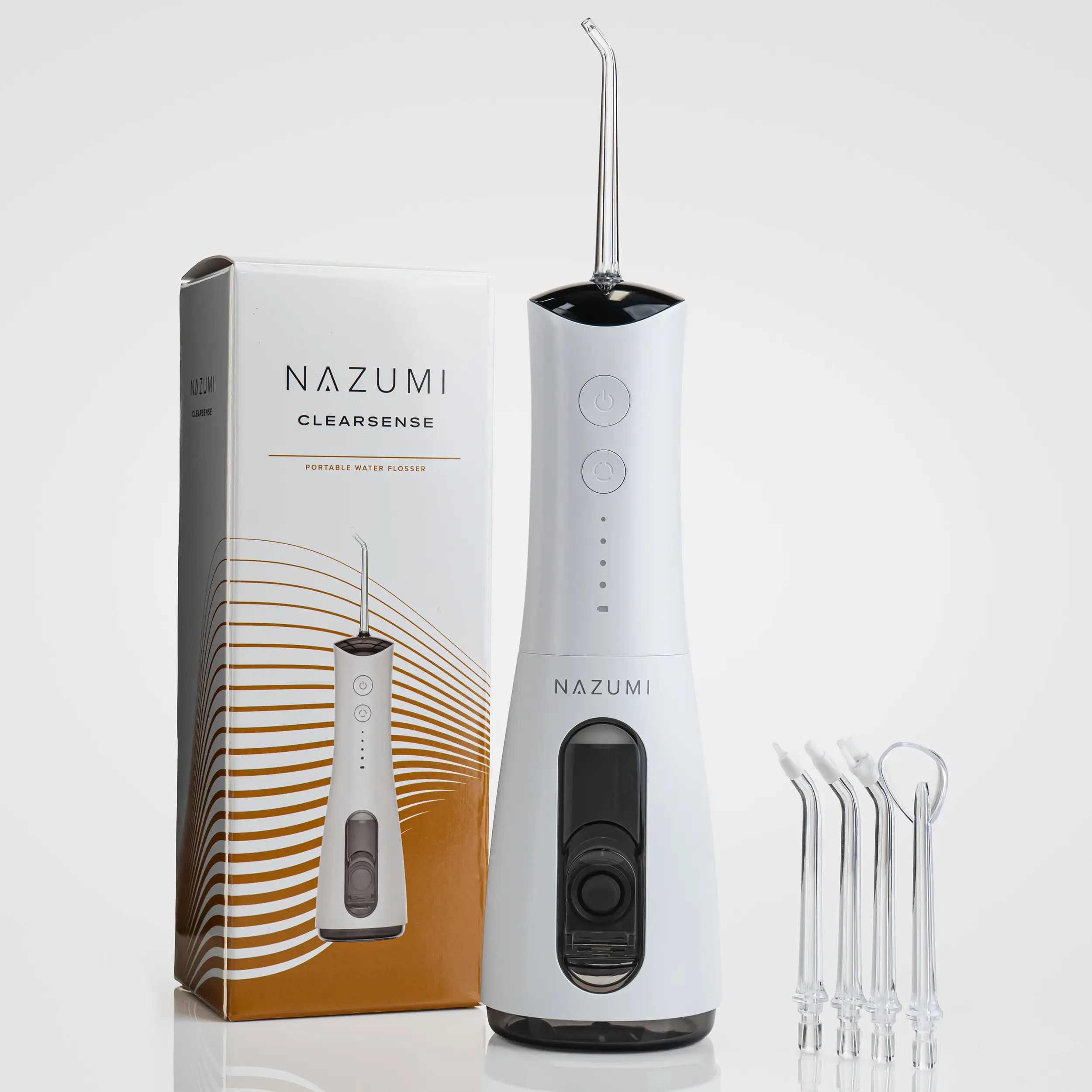 Irygator bezprzewodowy Nazumi ClearSense z opakowaniem i końcówkami